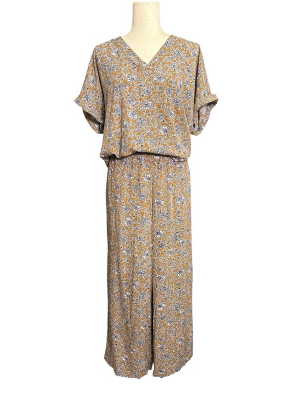 J. Jill 2PC Set Mustard Floral Top & Wide Leg Pants Relaxed Fit Boho Outfit Lg